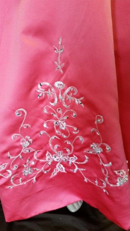 coral and white flower girl dress with train